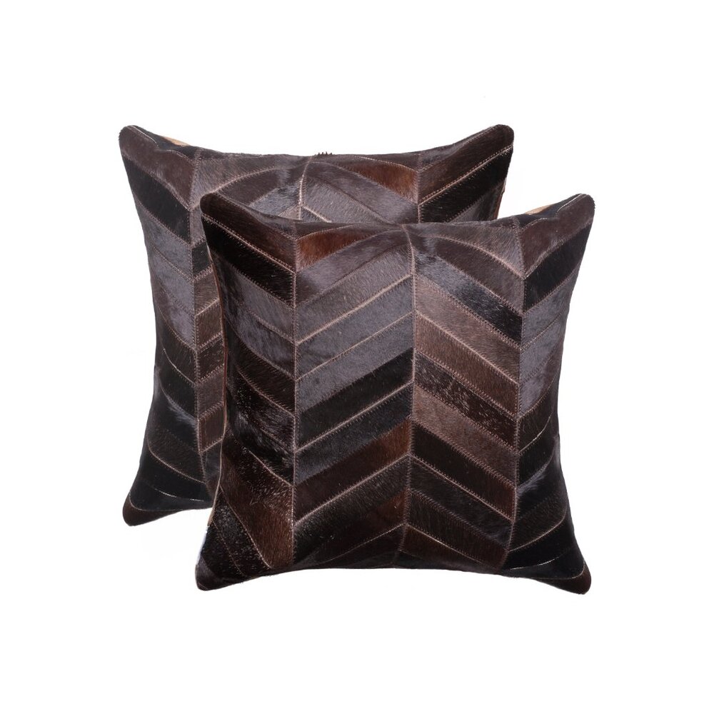 Natural Home Decor Torino Chevron Cowhide Pillow | 2-Piece | Chocolate | 18"x18"